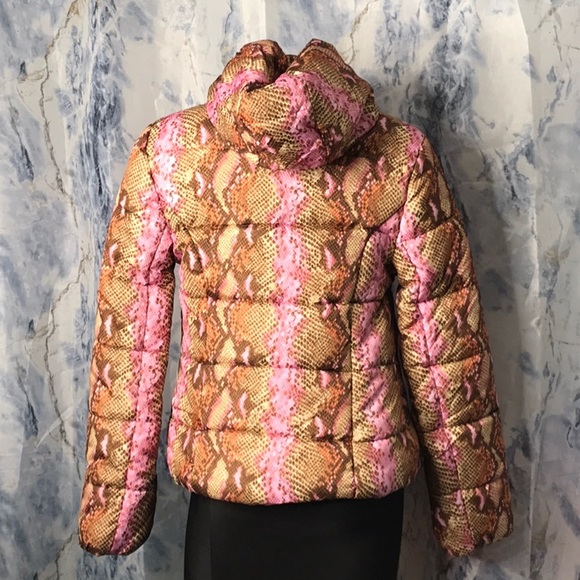 NWT New Look warm soft puffer jacket with hood full zipper snake print zipper M - Picture 9 of 14